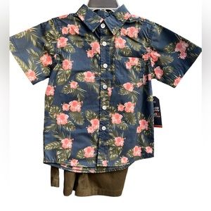 Alex And Jack Blue Short Sleeved Flower Button Down Shirt with shorts